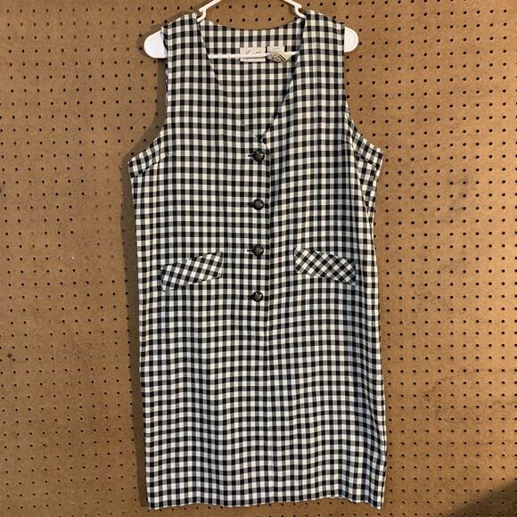 Kathie Lee Check Black And White Dress Jumper Gingham VTG 90s Preppy Classic 10 - Picture 1 of 6